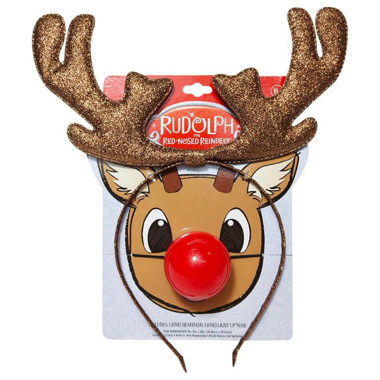 LUV HER Christmas Reindeer Glitter Antlers Headband with Light Up Nose, Ages 3+ | Walmart (US)