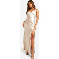 Womens Petite Bridesmaid Satin Strappy Maxi Dress - Cream - 10 | boohoo (US & Canada)