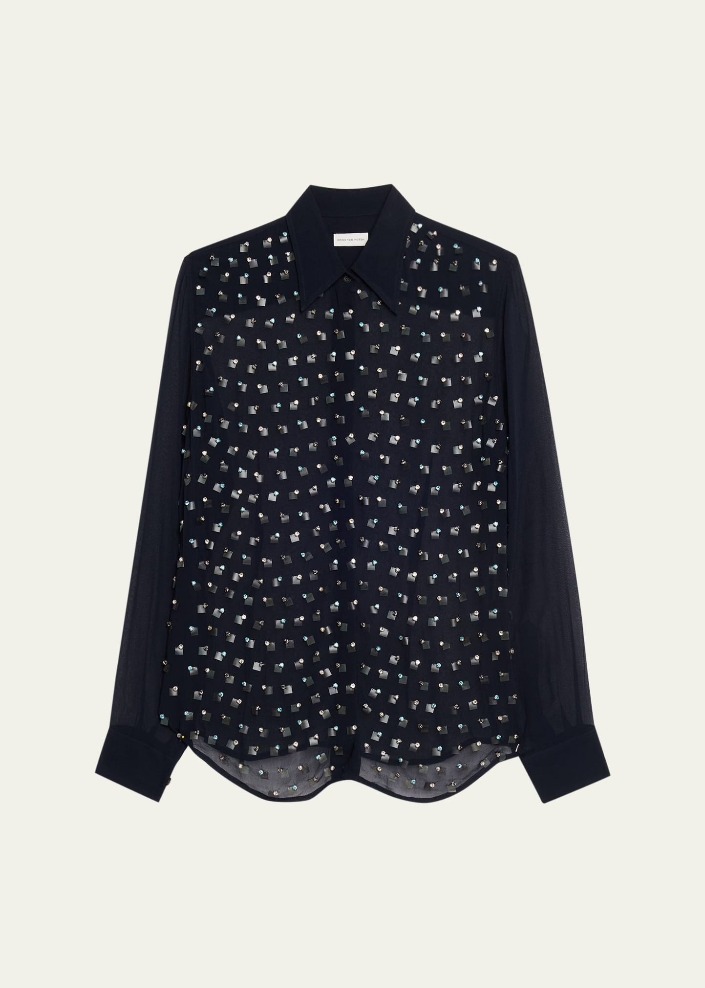 Dries Van Noten Chowy Embellished Sheer Button-Front Blouse | Bergdorf Goodman