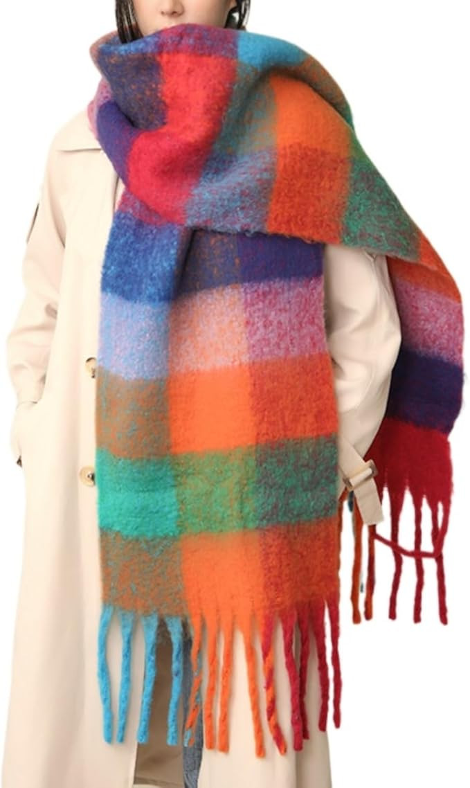 Chunky Winter Scarfs for Women Cold Weather Warm Knit Thick Plaid Scarf Long Large Oversized Chec... | Amazon (US)