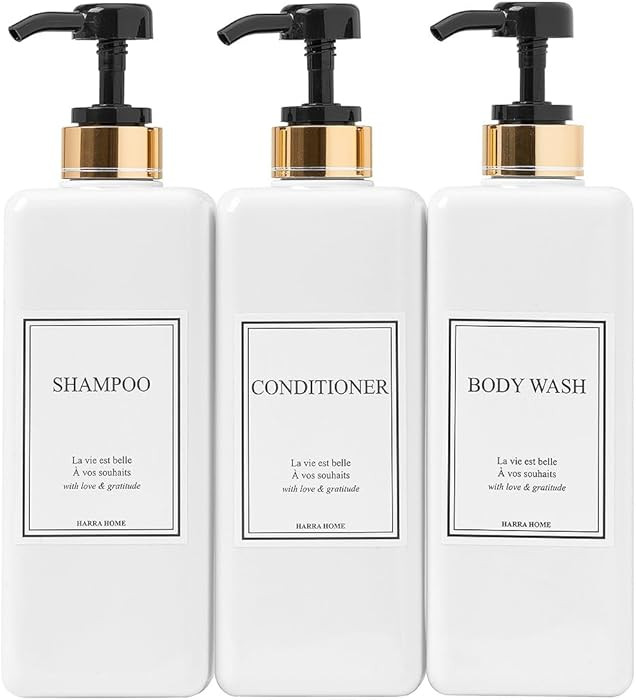 Shampoo and Conditioner Dispenser - Modern Gold Design Large 27oz Shower Soap Dispenser Set of 3,... | Amazon (US)
