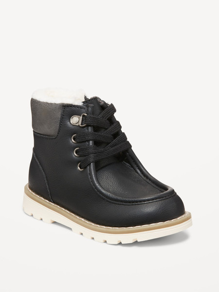 Faux-Leather Side-Zip Lace-Up Boots for Toddler Boys | Old Navy (US)