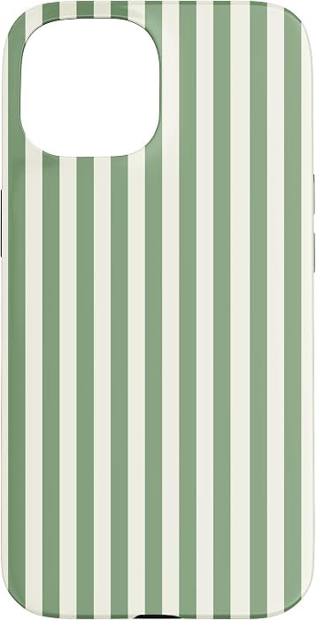 Cream and Green Stripes Geometric Vertical Lines Pattern Case for iPhone 15 | Amazon (US)