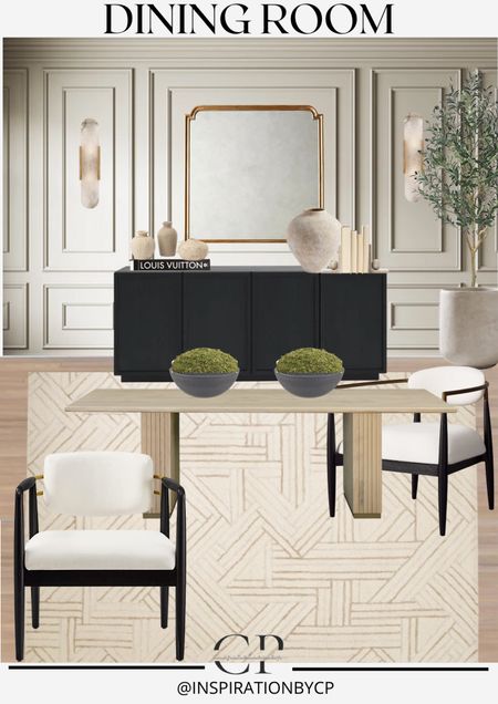 TRANSITIONAL MODERN DINING ROOM
dining room inspo, fluted table, accent chairs, modern are rugs, black sideboard, olive tree, planters, lighting, budget friendly, Amazon home

#LTKStyleTip #LTKHome