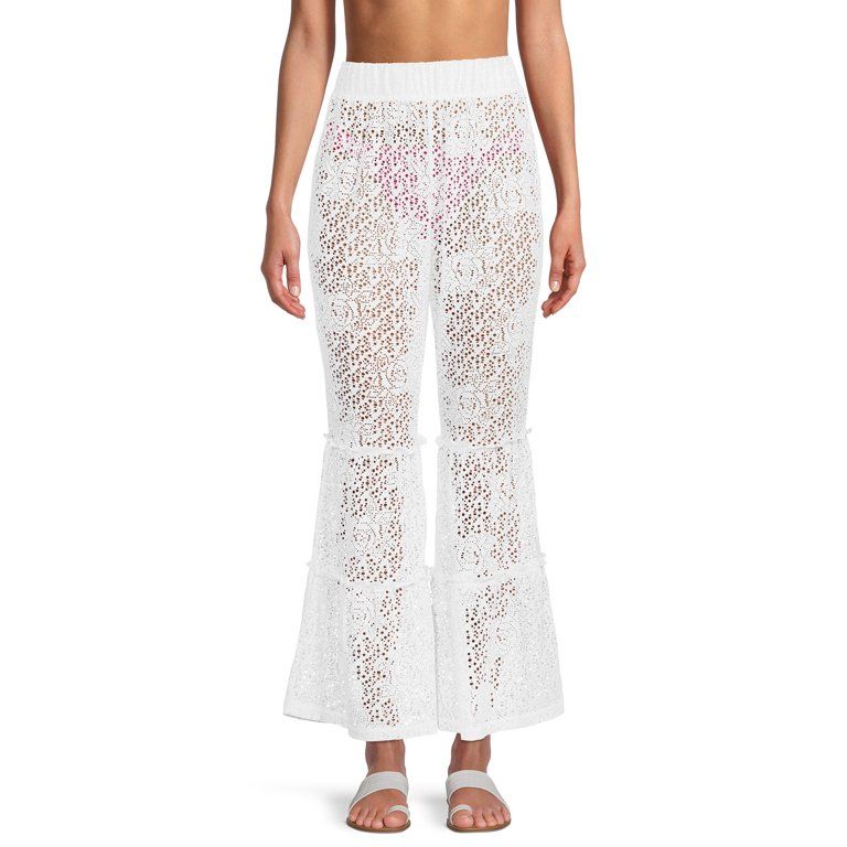 Time and Tru Women's Cover Up Crochet Tiered Pants | Walmart (US)