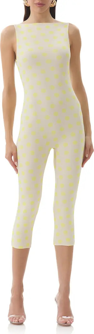 AFRM Tahlia Yellow Polka Dot Mesh Capri Romper | Nordstrom | Nordstrom