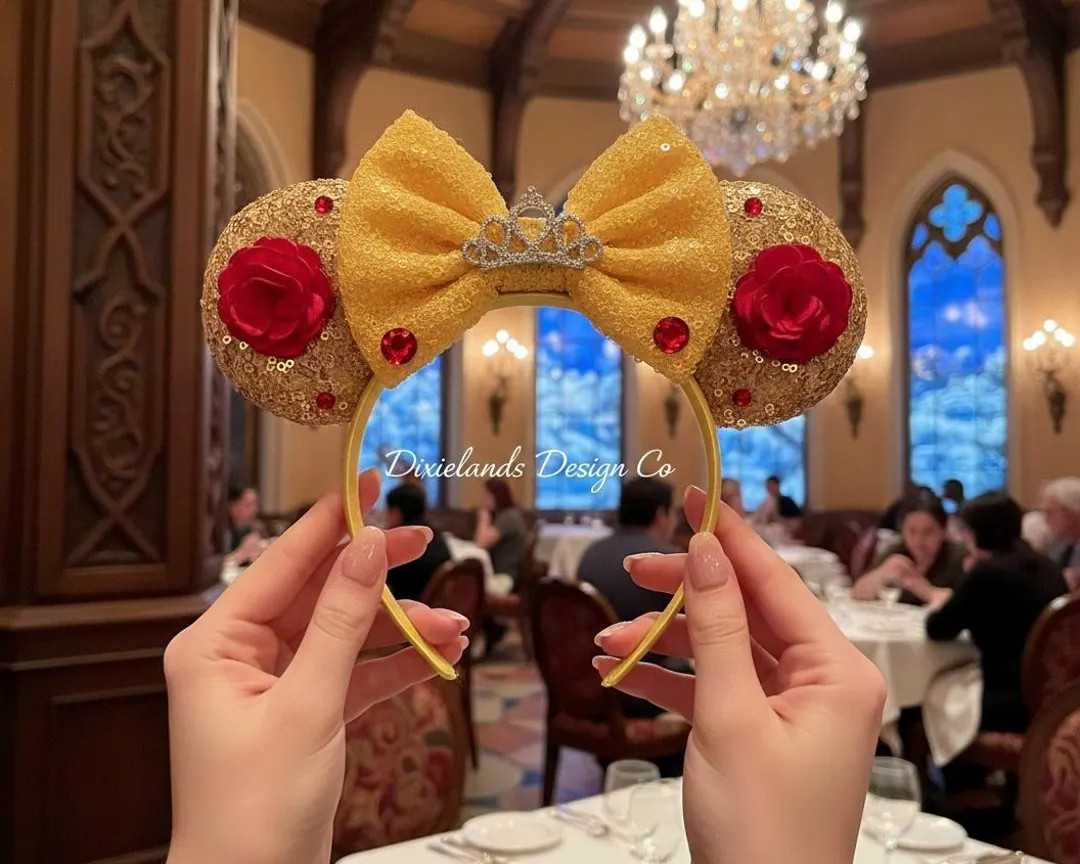 Beauty Beast Belle Rose Magical Place Mickey Ears Mouse Minnie Bow Headband Ear Headband Theme Pa... | Etsy (Global)