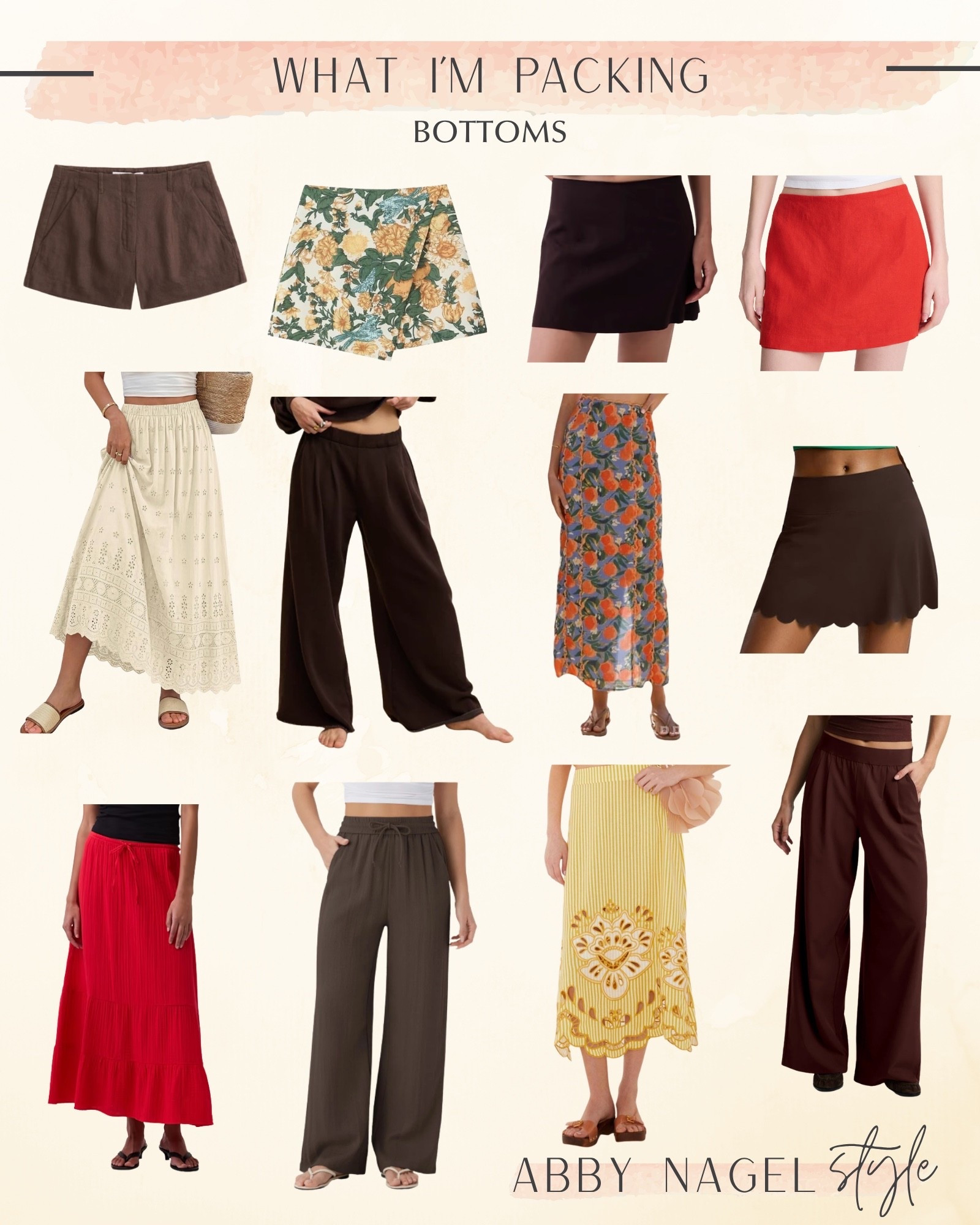 The bottoms I’m packing to mix & match with the tops!
