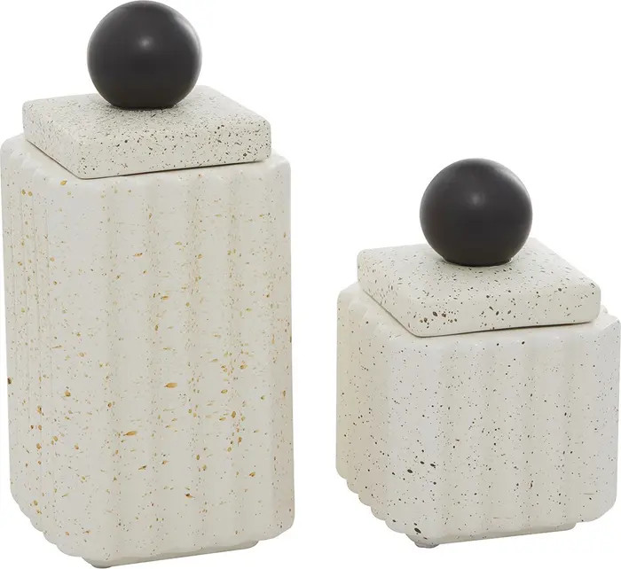 White Ceramic Decorative Jars with Black Finial - Set of 2 | Nordstrom Rack