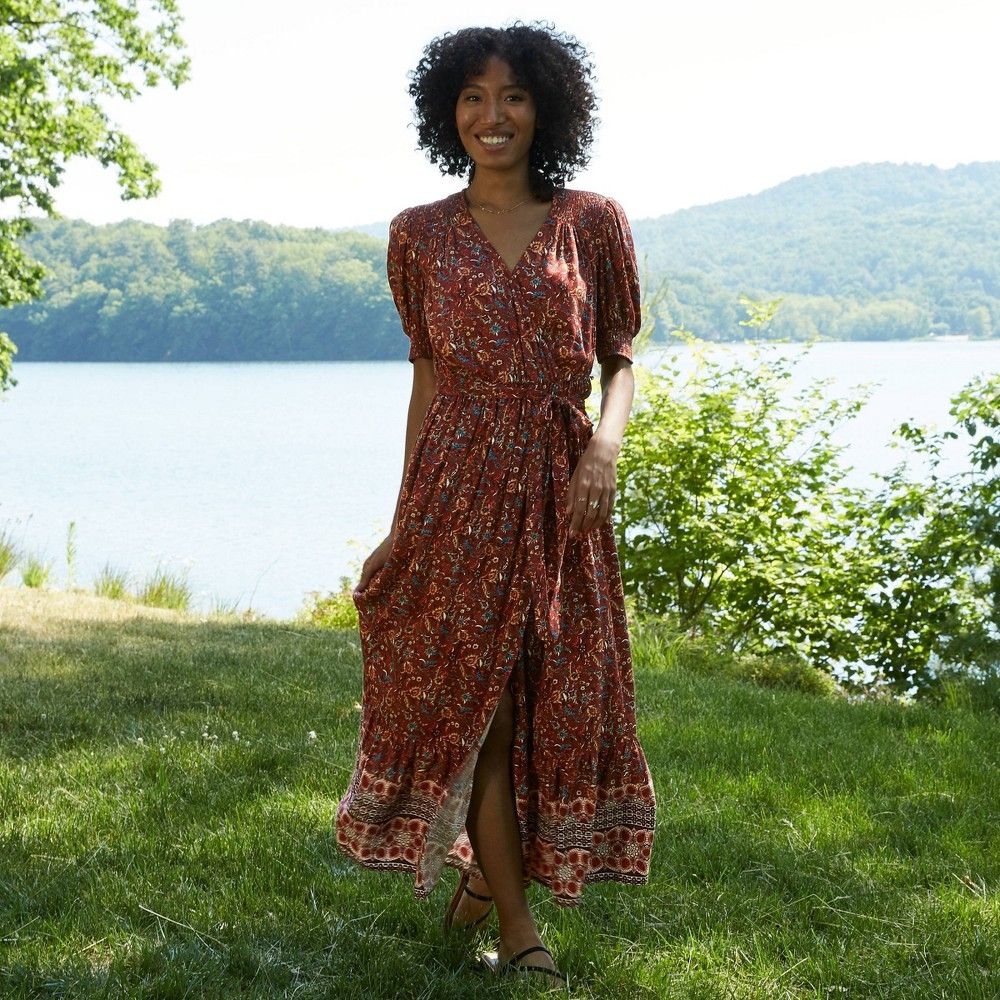 Women's Paisey Print Puff Short Seeve Wrap Dress - Knox Rose™ | Target