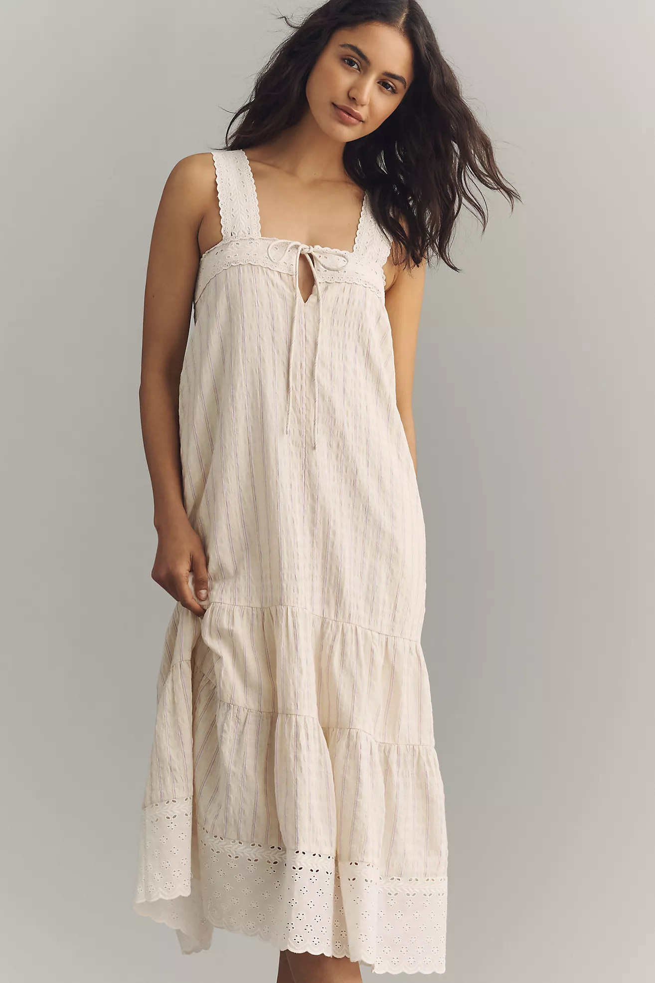 By Anthropologie Lace-Trim Tiered Midi Dress | Anthropologie (US)
