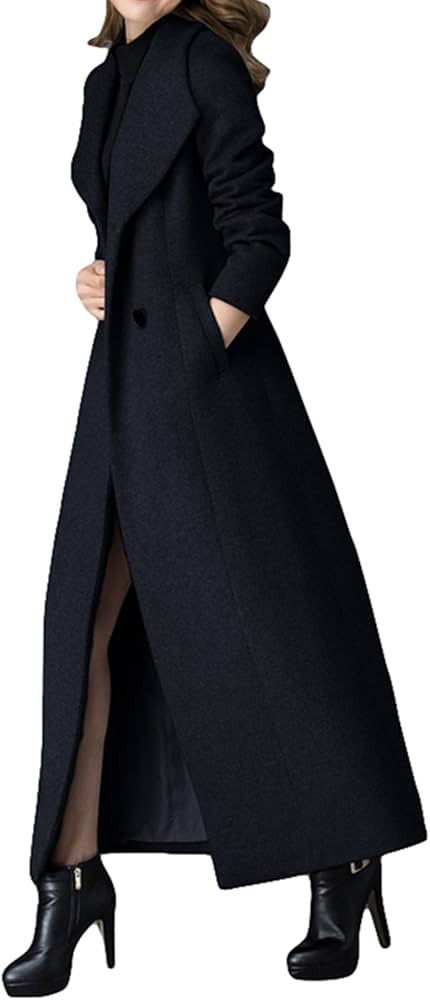 PLAER Women's cashmere coat Long Trench Coat black Woolen coat | Amazon (US)