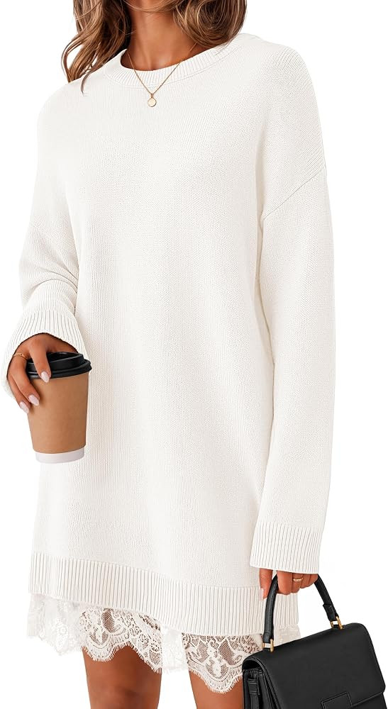 MEROKEETY Women's Fall Long Sleeve Lace Oversized Casual Knit Sweater Dress | Amazon (US)