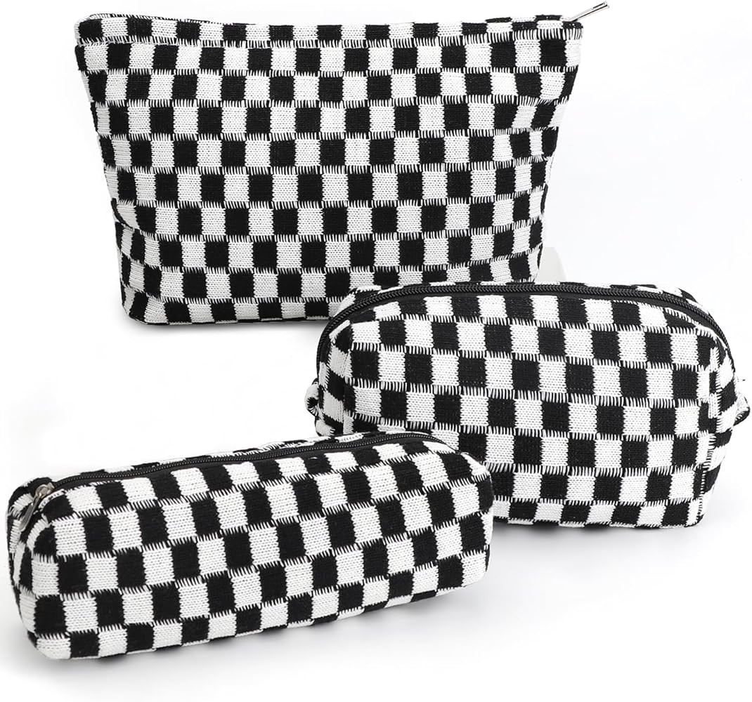 3 Pcs Makeup Bag Cosmetic Bag Set for Girls Women Checkered Travel Organizer Bathroom Toiletry Po... | Amazon (US)