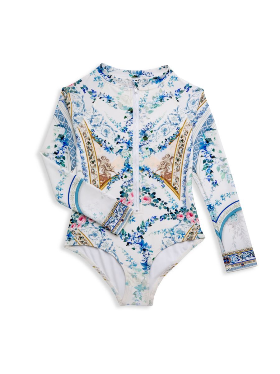 Little Girl's & Girl's Floral Long-Sleeve Rashguard Swimsuit | Saks Fifth Avenue