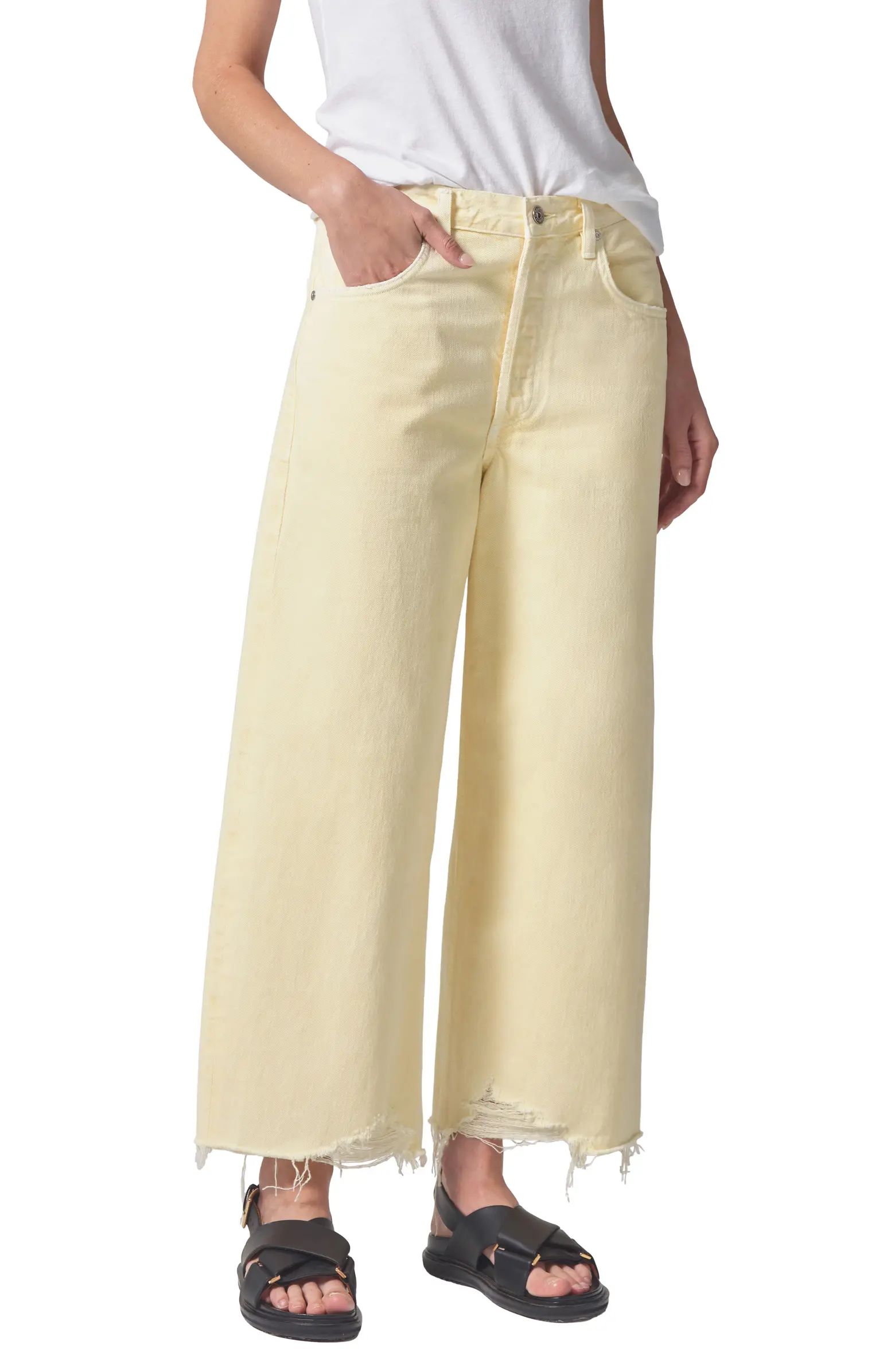 Ayla Raw Hem High Waist Baggy Crop Wide Leg Jeans | Nordstrom