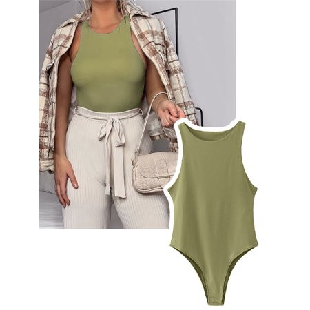 Sexy Bodysuits Tank Top for Women Round Neck Sleeveless T Shirts Basic Jumpsuit( Green XL) | Walmart (US)