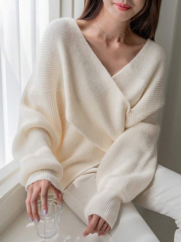 DAZY Solid Drop Shoulder Wrap Sweater | SHEIN
