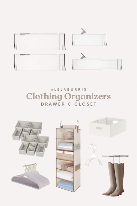 These are some of our favorite closet and drawer organizers:  expandable dividers, expanding fabric shelves, fabric bins, closet pole extension, slim hangers, boot hanger, and purse hanger.

#LTKfamily #LTKhome #LTKkids