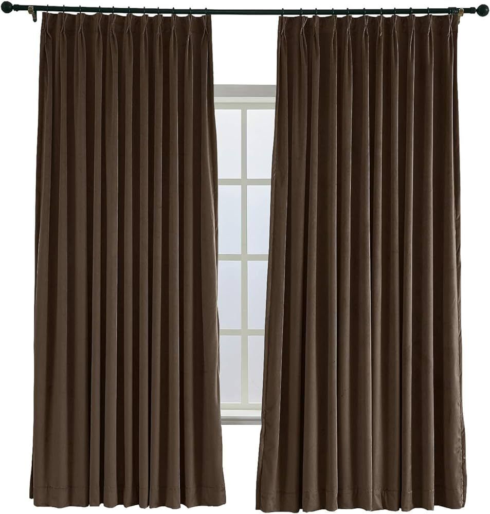 TWOPAGES 52 W x 96 L Pinch Pleat Curtain Room Darkening Velvet Curtain Drapery Panel for Traverse... | Amazon (US)
