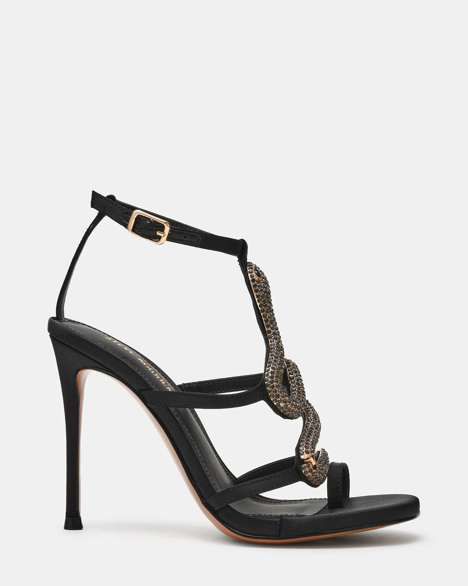 PYTHON Black Rhinestone Snake Stiletto Strappy Women's Heel | Steve Madden (US)