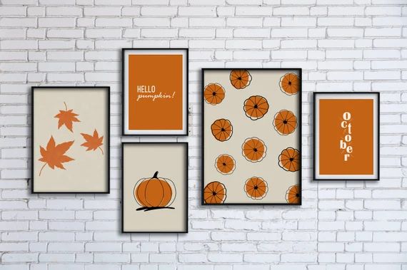 DIY Printable Pumpkin Gallery Wall Art Set of 5 Prints for your Boho Minimal Indoor Halloween Dec... | Etsy (US)