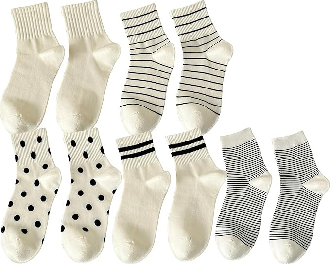CHUNFO Womens Striped Colorful Ribbed Ankle Socks Cute Dot Athlete Crew Cotton Casual Sock Size5-... | Amazon (US)