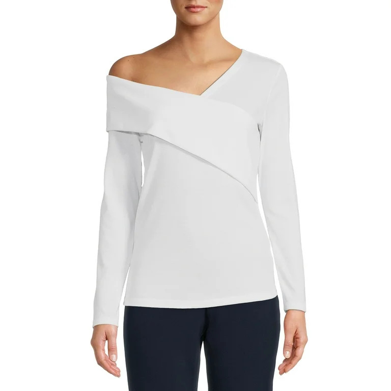Nine.Eight Women’s Off Shoulder Wrap Top with Long Sleeves - Walmart.com | Walmart (US)
