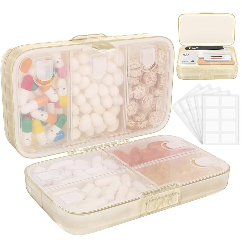 FYY Weekly Pill Organizer with Labels,8 Compartments Travel Daily Pill Case Airtight Moistureproo... | Amazon (US)