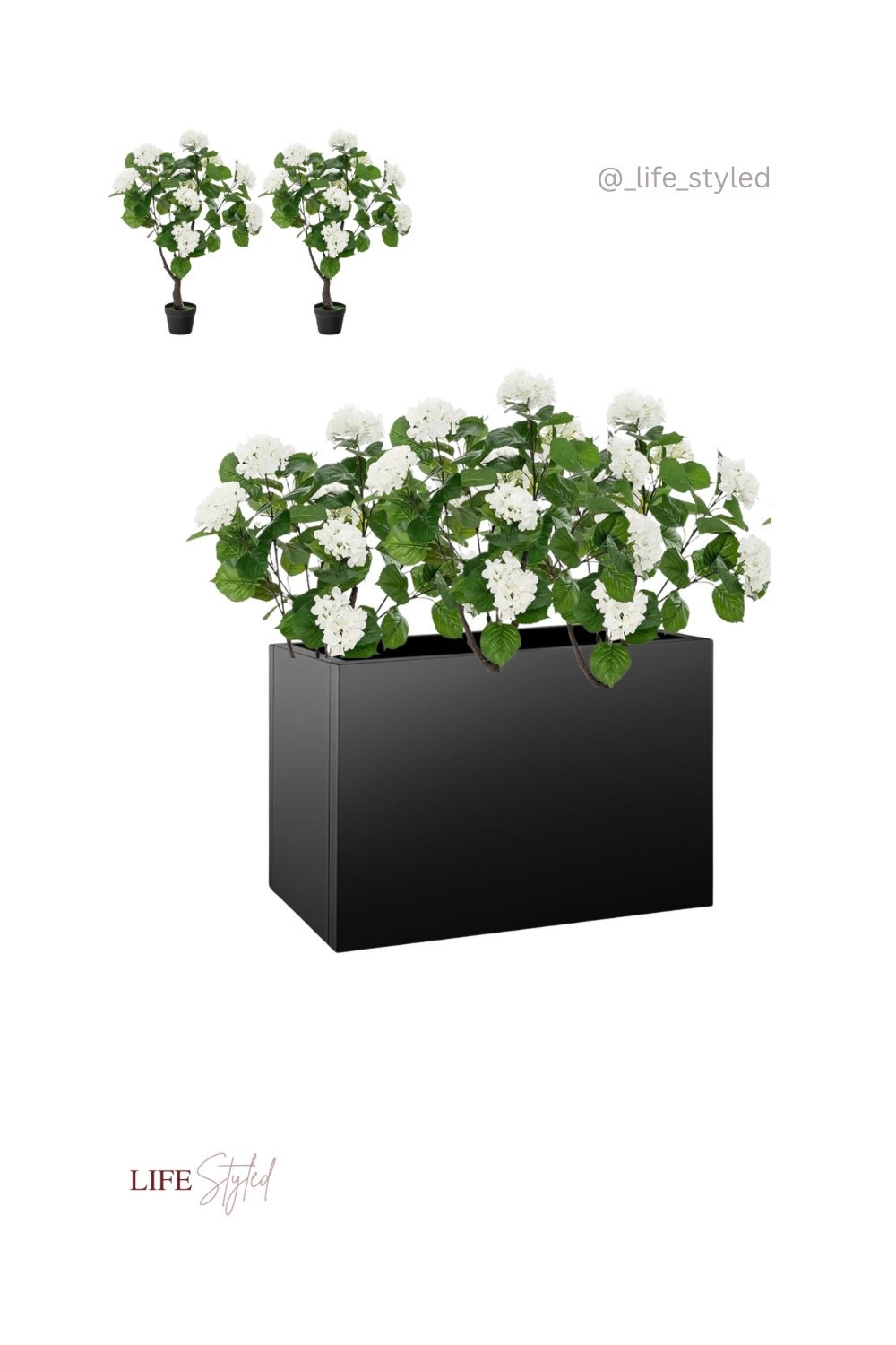 Zero watering, all the vibes 💅🌿 These hydrangea trees stay full + pretty year-round, and the tall metal planter gives instant designer energy. Linking the set + similar styles.

#LTKHome #LTKSeasonal #LTKOver40