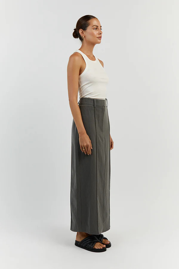 DIEGO GREY PINSTRIPE MIDI SKIRT | DISSH