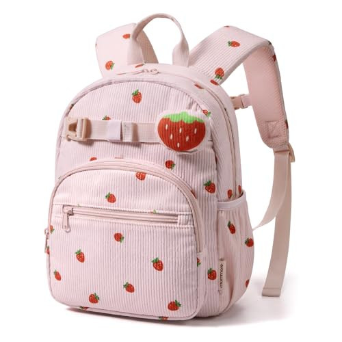 mommore Toddler Backpack for Girls 2-4, Corduroy Girls Backpack Kids Bookbag for School, 13" H Cute Preschool Kindergarten Daypack - Strawberry | Amazon (US)