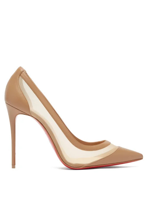 Christian Louboutin - Galativi 85 Mesh-panelled Suede Pumps - Womens - Tan | Matches (US)