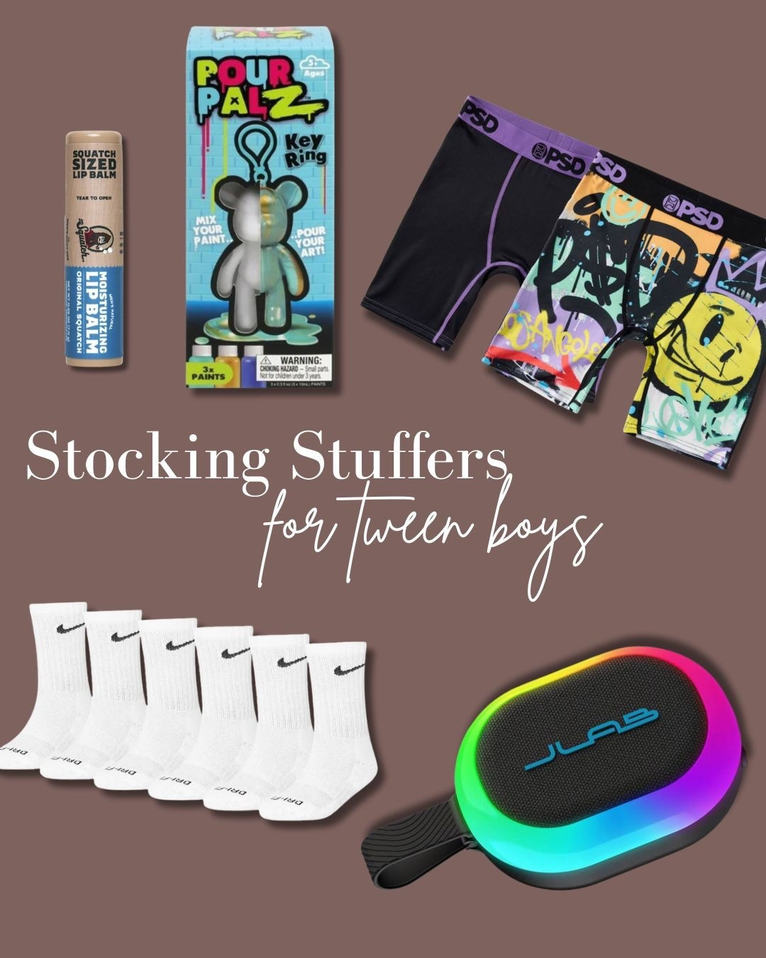Stocking stuffer gifts for tween boys! Graffiti underwear, boys, lip, balm, Nike socks, Bluetooth speaker!

#LTKKids #LTKGiftGuide #LTKFindsUnder50