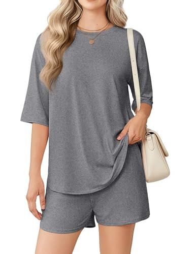 Ekouaer Women's Two Piece Lounge Set Oversized Boxy T-shirt Casual Short Sets Summer Travel Match... | Amazon (US)