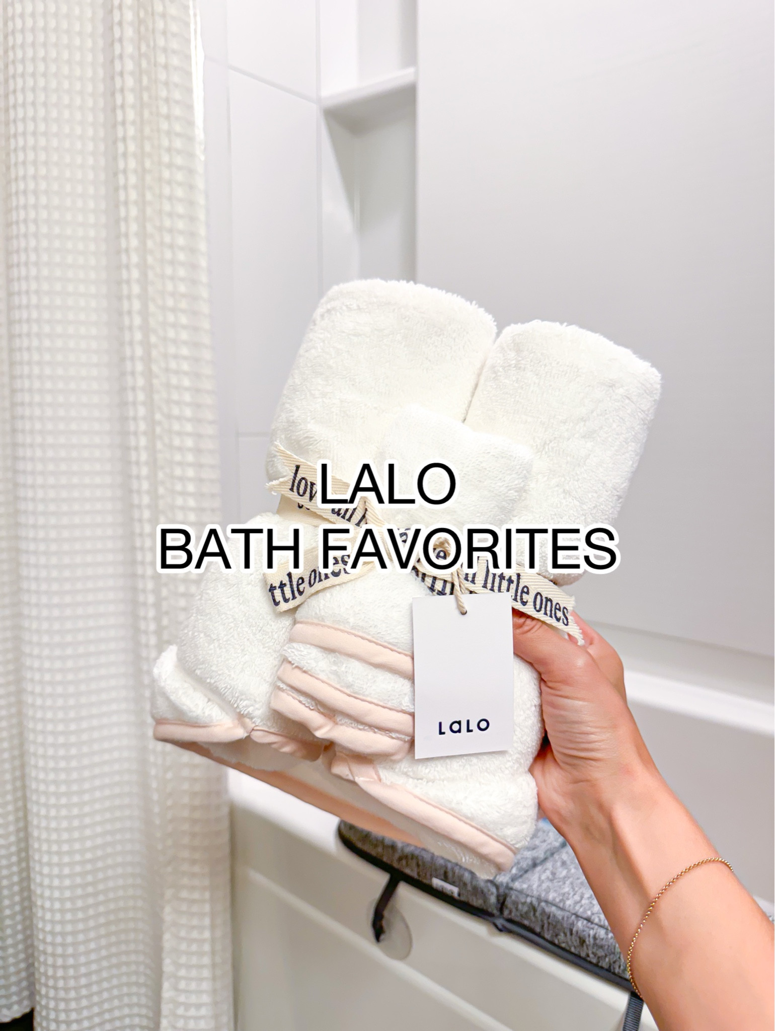 Our bath favorites from @lalo ! Stacking cups with holes for water play, faucet cover for safety, large rinse cup, stylish toy storage, super soft hooded towel and washcloths, and the best knee and elbow pads for the bathtub!! 

#LTKFamily #LTKBaby #LTKKids