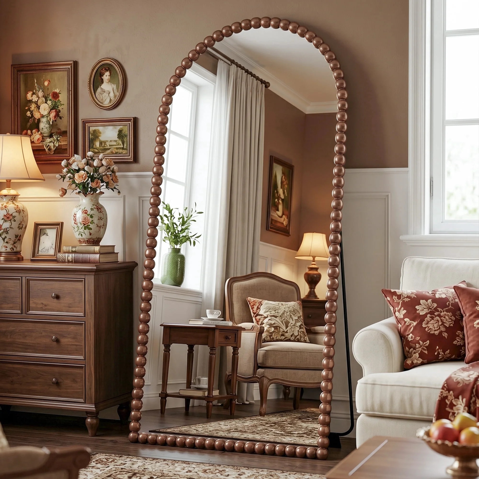 Antok 71"x28" Arched Full Length Mirror, Beaded Metal Frame Floor Mirror, Bronze | Walmart (US)