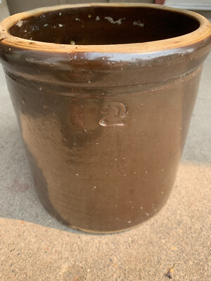 Vintage Salt Glazed NO. 2 Brown Stoneware Primitive Crock Hand Turned | eBay US