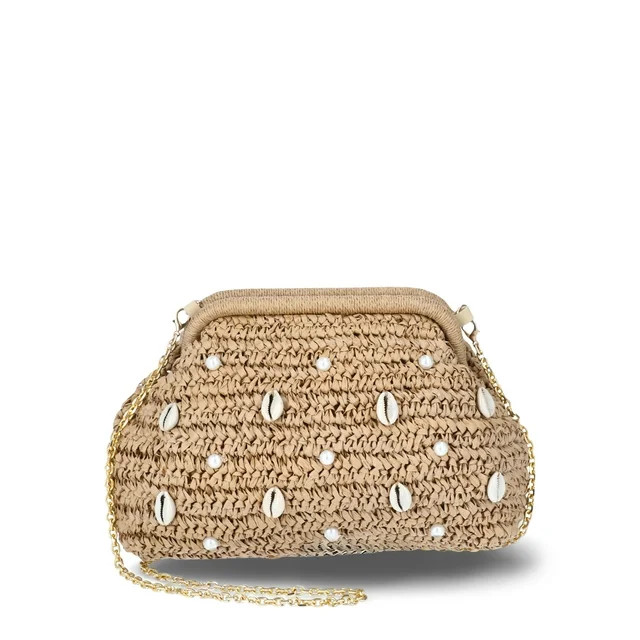 Time and Tru Women's Embellished Straw Frame Clutch Handbag, Natural | Walmart (US)