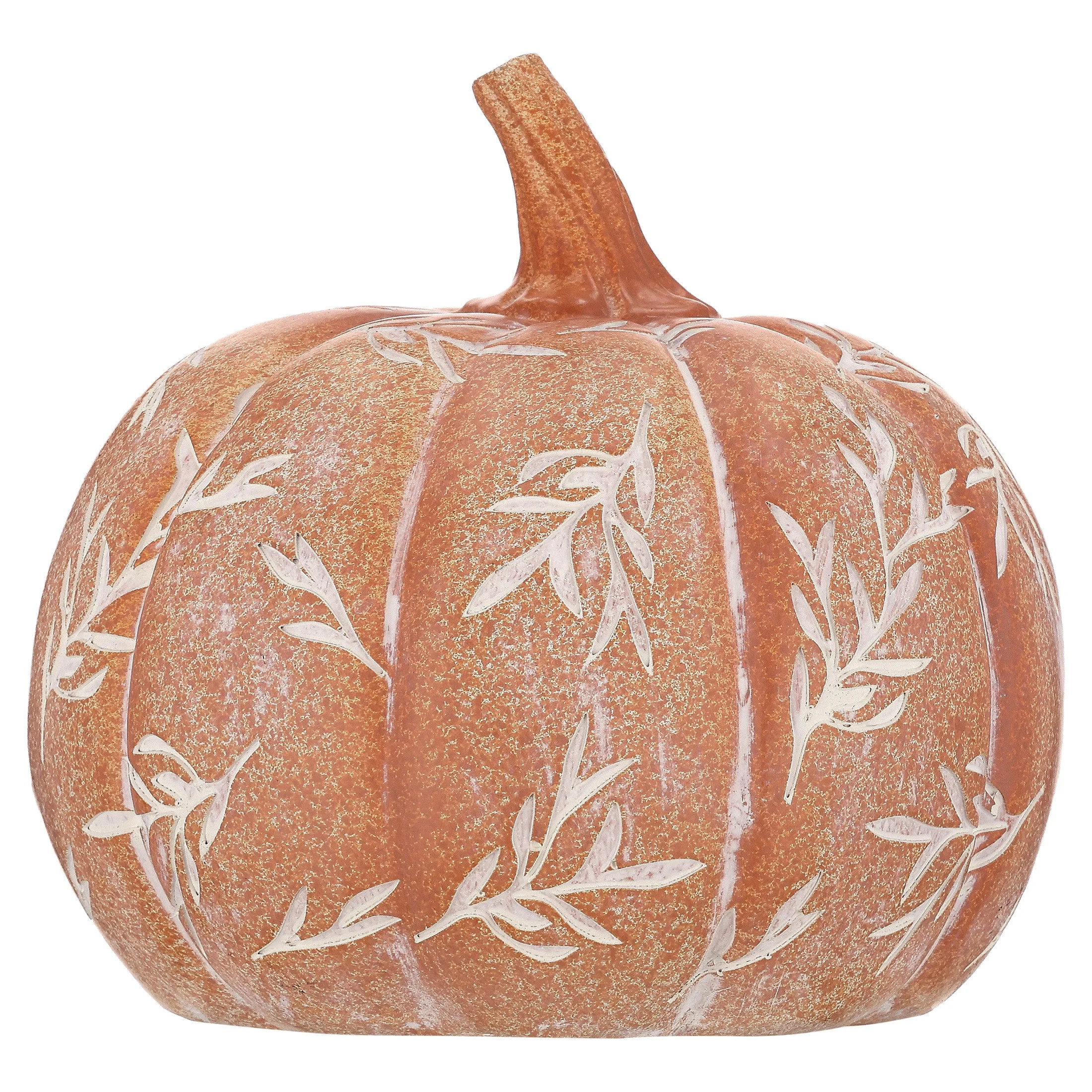 Small Etched Leaf Resin Pumpkin Decoration, Orange and White, 7", Fall by Way To Celebrate | Walmart (US)