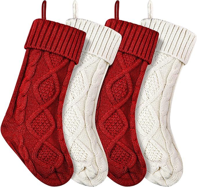 Christmas Stockings Knitted Xmas Stockings 18 Inches Double-Sided Fireplace Hanging Stockings for... | Amazon (US)