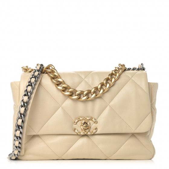 CHANEL Lambskin Quilted Large Chanel 19 Flap Beige | FASHIONPHILE | Fashionphile