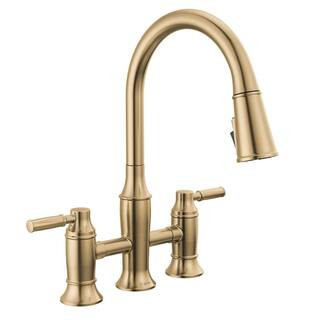 Renaldi Gold Double Handle Bridge Kitchen Faucet in Lumicoat Champagne Bronze | The Home Depot