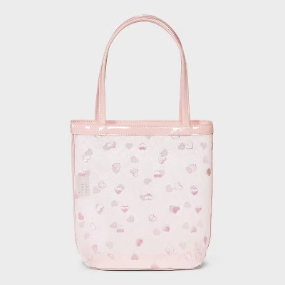 Valentine's Day Heart Embroidered Mesh Tote Handbag - A New Day™ Pink | Target