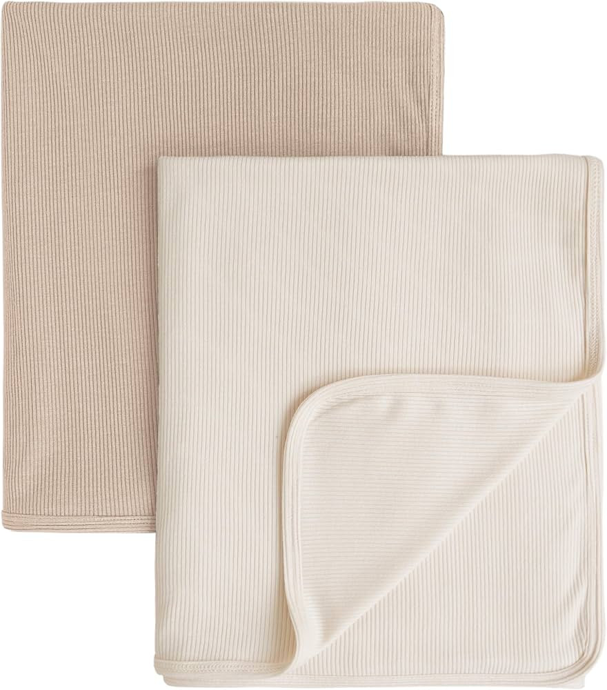 Konssy Knit Baby Blanket 2 Pack, Soft Ribbed Swaddle Receiving Blankets for Boys & Girls, Lightwe... | Amazon (US)