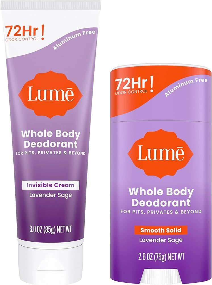 Lume Whole Body Deodorant - Invisible Cream and Solid - 72 Hour Odor Control - Aluminum Free, Bak... | Amazon (US)