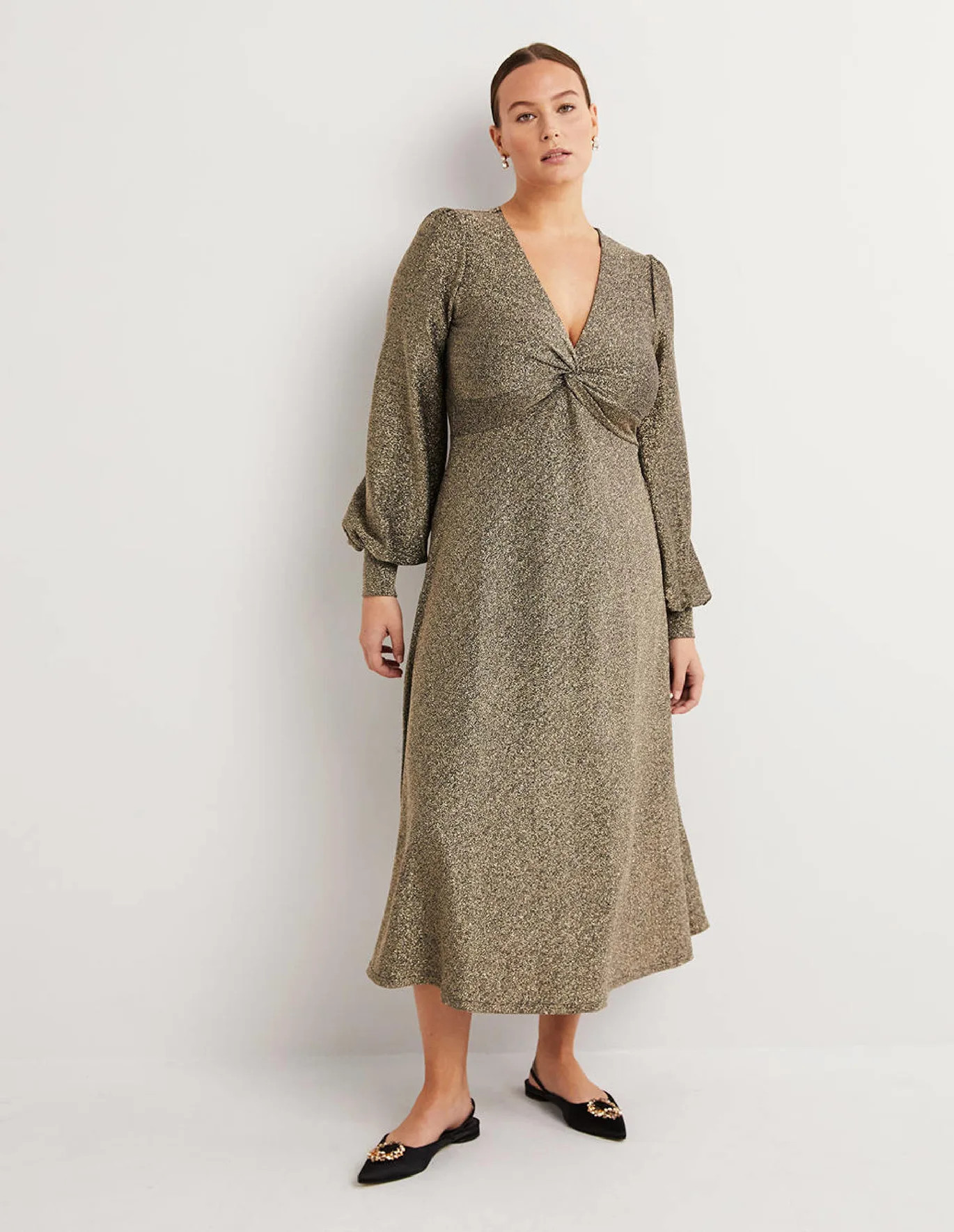 Midi Empire Party Dress - Gold Sparkle | Boden (US)