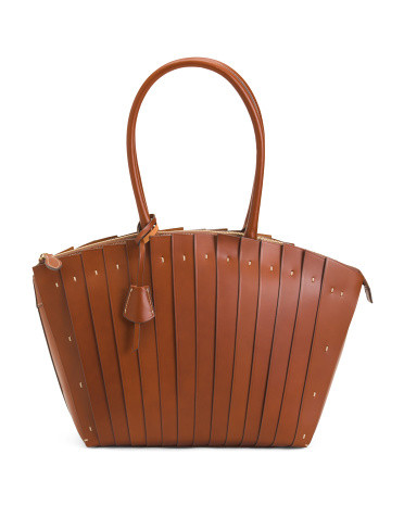 Made In Italy Leather Tote With Long Handles | TJ Maxx