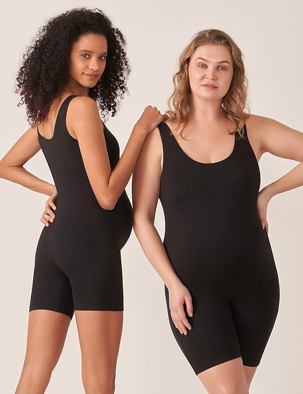 POSHDIVAH Women's Maternity Bodysuit Pregnancy Shapewear Double Lined Sleeveless Tank Top Shorts Rom | Amazon (US)