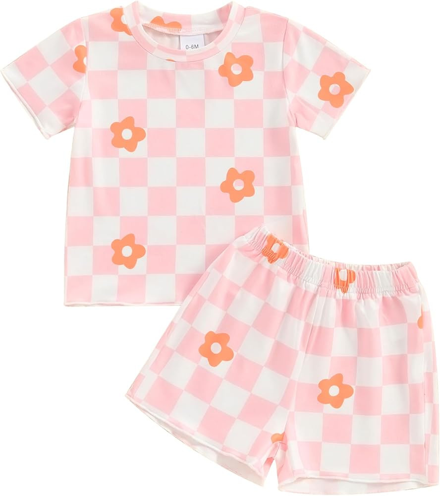 Toddler Baby Girl Clothes Summer Short Sleeve Floral Print T Shirt Tops + Elastic Shorts Set Infa... | Amazon (US)
